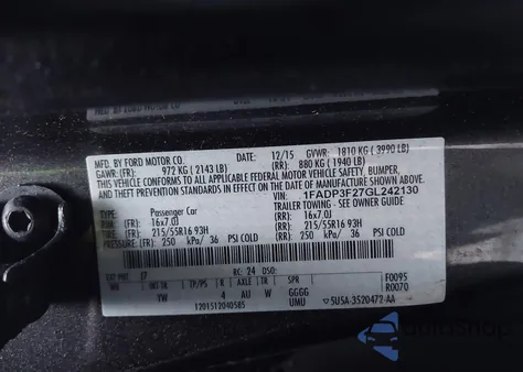2016 Ford Focus Se from USA, damaged, VIN 1FADP3F27GL242130